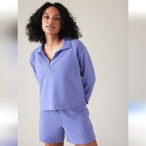 Athleta Retroterry Polo Sweatshirt Size XL Dark Adonis Purple